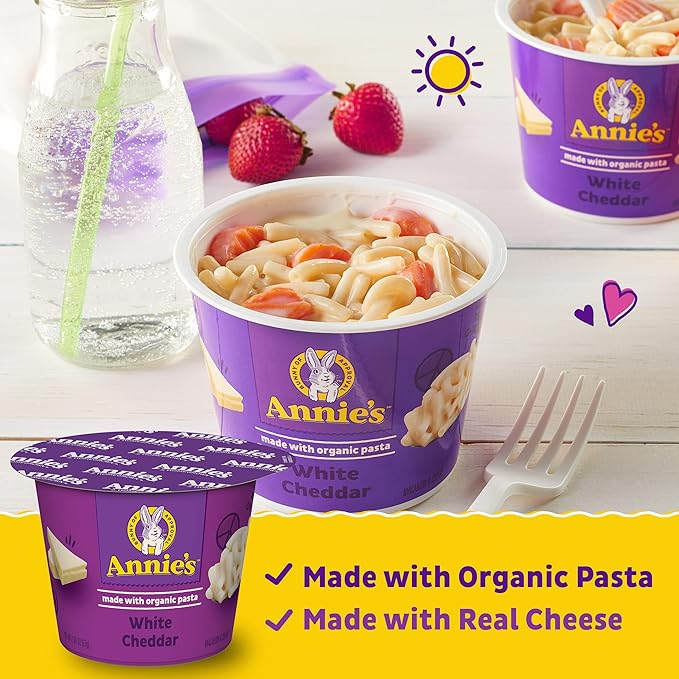 Annie's Organic White Cheddar Macaroni and Cheese, Microwavable Cup, 2.01 oz (Pack of 12)