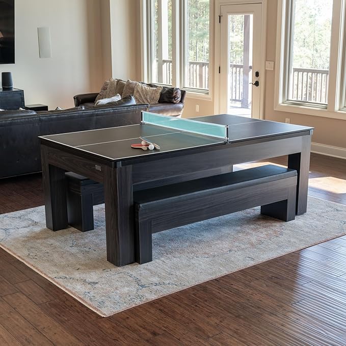 New York Nights 7 Ft Pool Table Set with Benches and Top