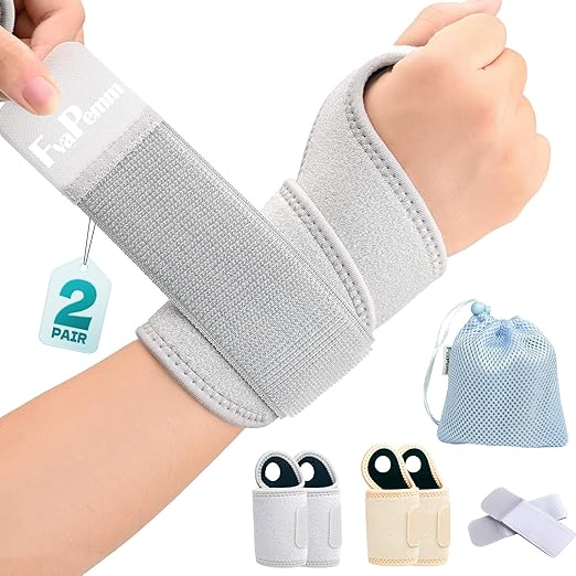 Carpal Tunnel Wrist Brace for Right Left Hand 2 Pairs, Wrist Support Wraps for Women Men, Adjustable Wrist Brace for Tendonitis, Arthritis, Weightlifting, Sports, Day Night Support, Grey&Nude