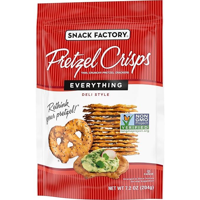 Snack Factory Everything Pretzel Crisps, Non-GMO, 7.2 OZ Resealable Bag (Pack of 2)