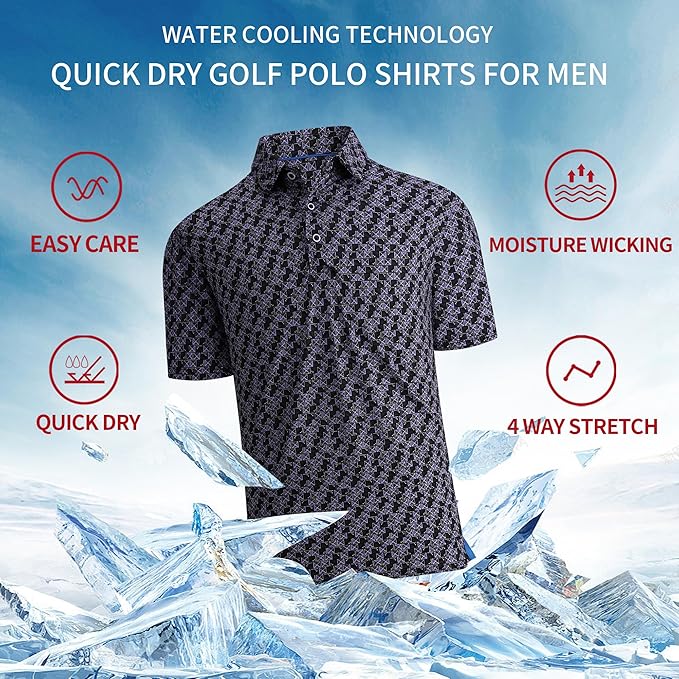 SAMERM Golf Shirts for Men Super Stretch Jacquard Dry Fit Golf Polo Moisture Wicking Short Sleeve Polo Shirts for Men