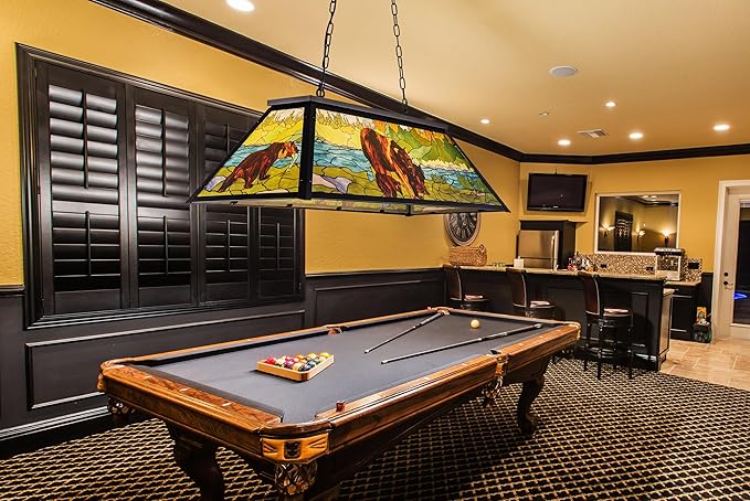 Wellmet Tiffany Pool Table Light, Billiards Chandelier Pendant Light, 4-Lights Rustic Pendant Light, for Kitchen Island, Snooker Table, Party Men's Cave, Game Room
