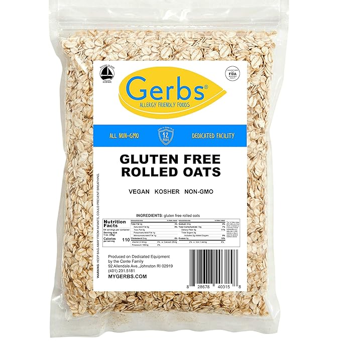 Gerbs Gluten-Free Traditional Rolled Oats 4 lbs. | Carefully Sourced, Premium Grade, Resealable Bag | Hearty Texture, Ideal for Baking & Breakfast | Top 14 Allergen-Free