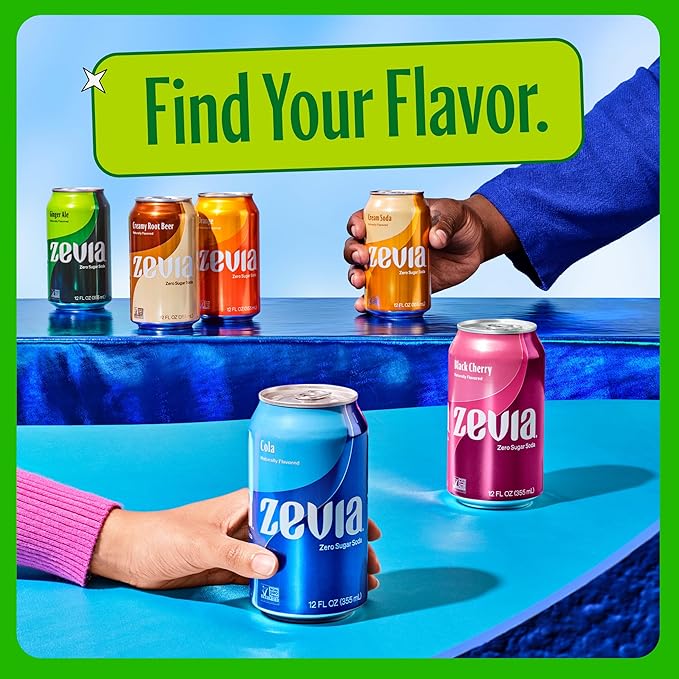 Zevia Zero Sugar Soda, Mountain Zevia, 12 oz Cans (24-Pack) – Naturally Sweetened, Non-GMO Project Verified, Gluten-Free, Vegan