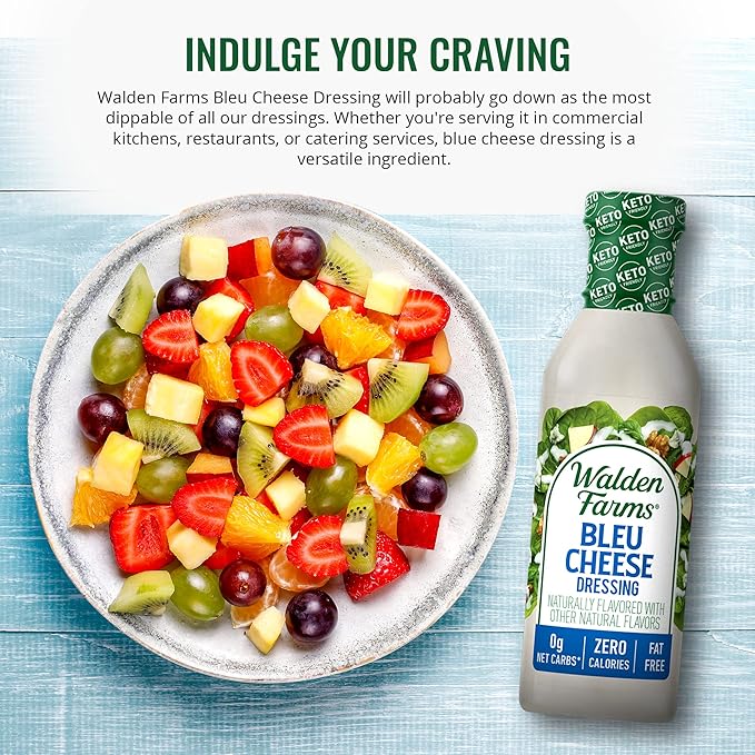 Walden Farms Bleu Cheese Dressing - Calorie-Free, Gluten-Free, Low Carb, Keto-Friendly, Sugar-Free, Rich Bleu Cheese Flavor - 1 Pack 12 oz Bottle