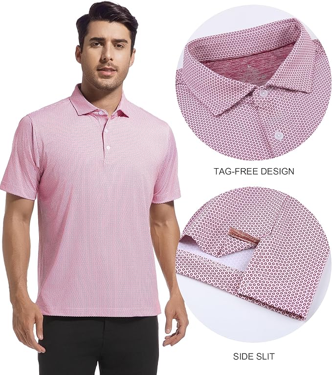 SAMERM Mens Golf Shirts Short Sleeve Dry Fit Performance Moisture Wicking Print Sport Polo Shirts for Men Casual