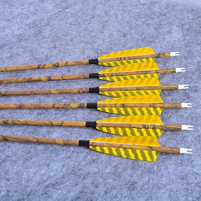 AMEYXGS Camo Carbon Arrow 30 Inch Practice Hunting Arrow Spine 500 with 4 Inch Turkey Feathers for Traditional Recurve Compound Bows