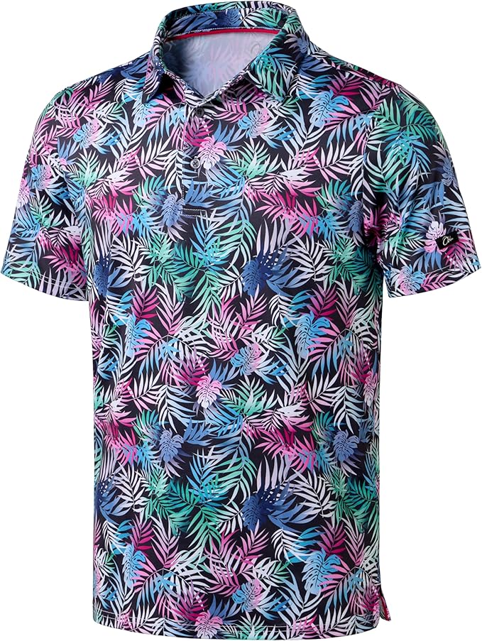 Obla Mens Golf Polo Shirts Short Sleeve Dry Fit Performance Moisture Wicking Casual Print Collared Golf Shirts for Men