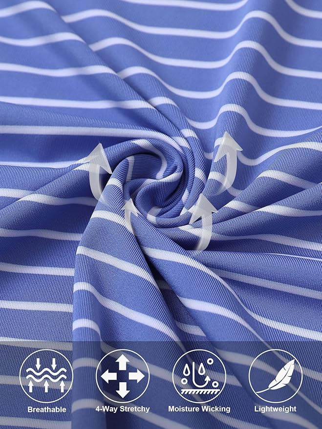 Rouen Mens Polo Shirts Short Sleeve Dry Fit Performance Moisture Wicking Causal Striped Polo Collared Golf Shirts for Men