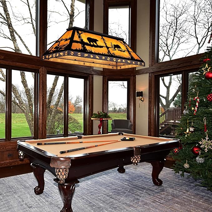 TOCHIC Rustic Pool Table Light, 4 Lights Vintage Billiards Light Fixtures, Tiffany Billiard & Pool Table Lights for Game Room Farmhouse Chandelier Man Cave Club Bar Dining Room Island 48" Inches