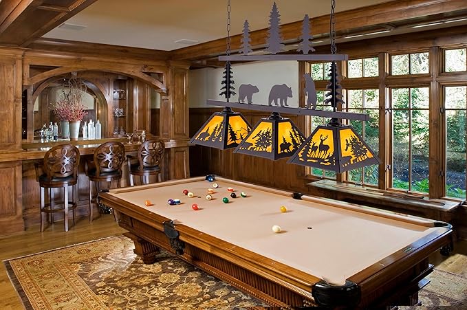 Tochic Rustic Billiard Table Light 3 Lights Vintage Billiard Lights for Over Pool Table, 46.5" Western Pool Table Lights Hanging Fixture Farmhouse Chandelier for Snooker Game Room Man Cave Dining Room