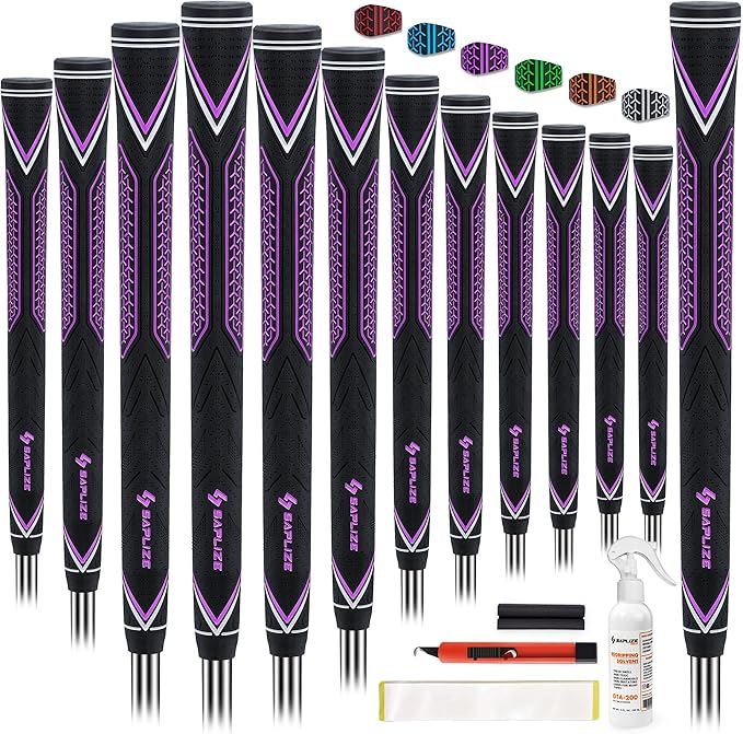 SAPLIZE High-performance Rubber Golf Grips 13 Pack, High Shock Absorption, Non-slip, Choose from 13 Grips with 15 Tapes or Full Regripping Kit, Available in Standard/Mid/Jumbo Sizes, CC10 Series