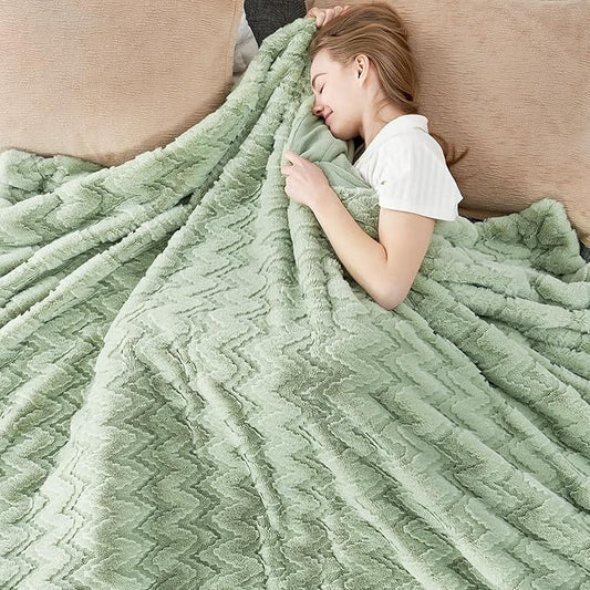 Cozy Bliss Faux Fur Throw Blanket for Couch - Soft Fuzzy Cozy Throw Gift Blankets for Women,Sage Green Boho Blanket for Sofa Bedroom Living Room.50 * 60 Inches