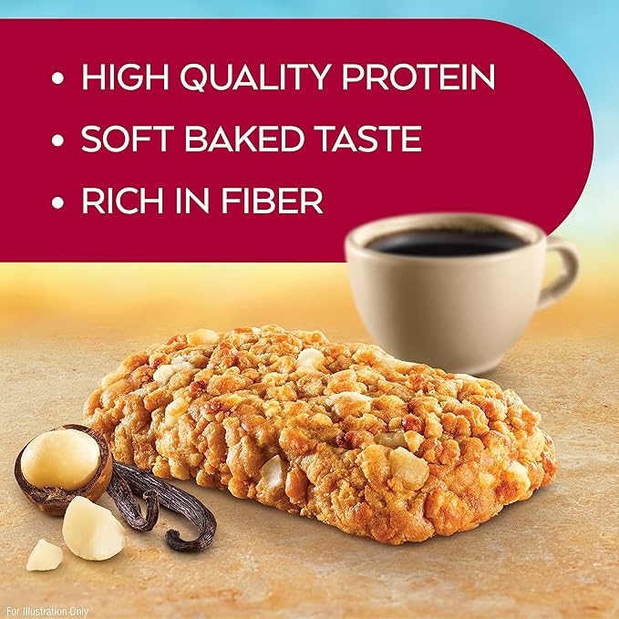 Atkins Vanilla Macadamia Nut Flavored Soft Baked Energy Bars, High in Protein, Low Sugar, High Fiber Snack, Protein Snack, 4 Packs (4 Bars Each)