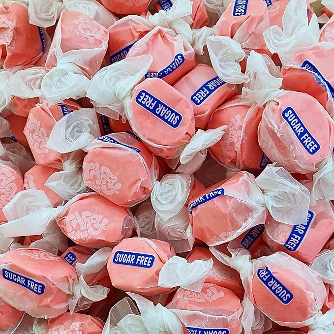 Sugar Free Strawberry Salt Water Taffy - 1lb (16oz) Bulk Bag Individually Wrapped Soft, Chewy, Nut Free, Gluten Free, Diabetic & Keto Friendly Gourmet Candy For Taffy Lovers