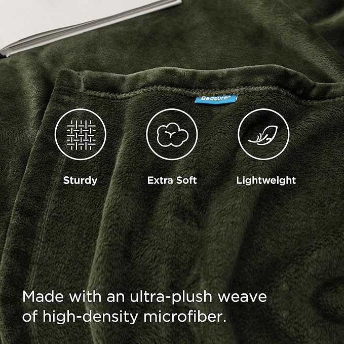 Bedsure Fleece Throw XL Blanket Olive Green - 300GSM Soft Lightweight Plush Cozy Blankets for Bed, Sofa, Couch, Travel, Camping, 50x70 inches