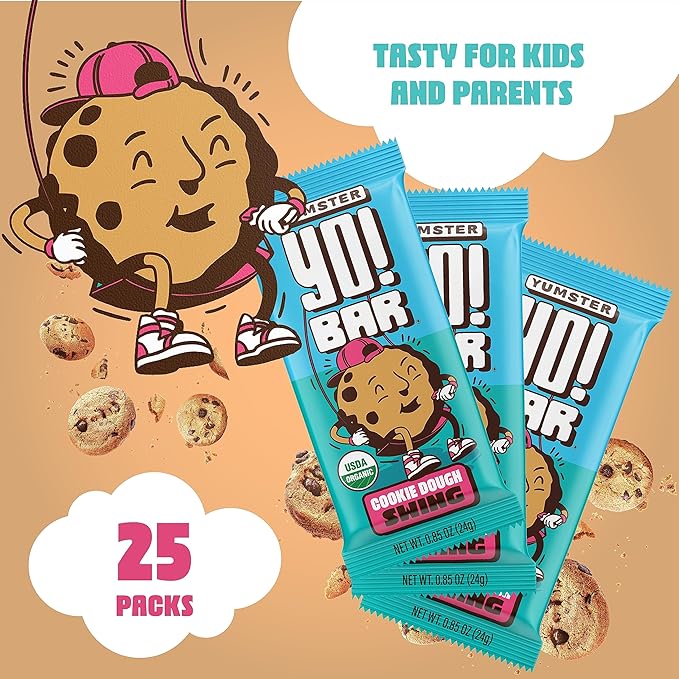 Yo! Bar by Bearded Brothers Vegan Organic Kids Bar, Cookie Dough (25 Bars) - Gluten Free, Paleo and Whole 30 | Soy Free, Non-GMO, Low Glycemic, No Sugar Added, Fiber + Whole Foods