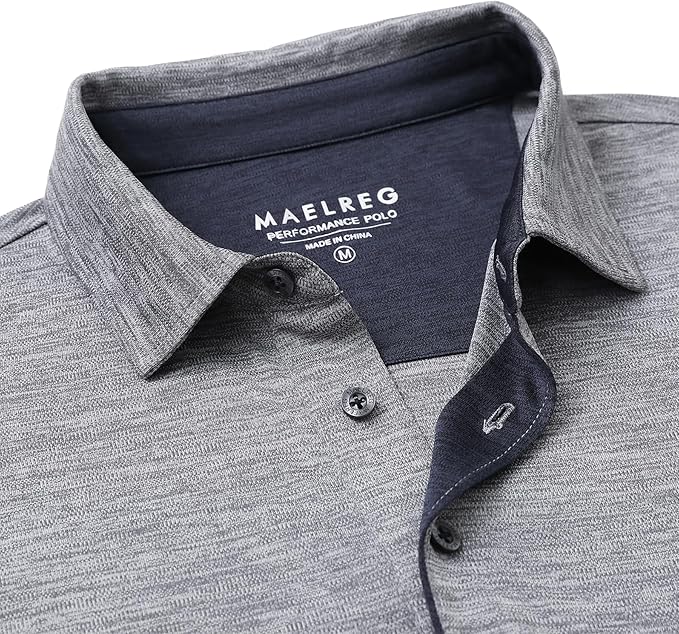 M MAELREG Golf Shirts for Men Short Sleeve Dry Fit Casual Striped Performance Moisture Wicking Collared Mens Polo Shirts