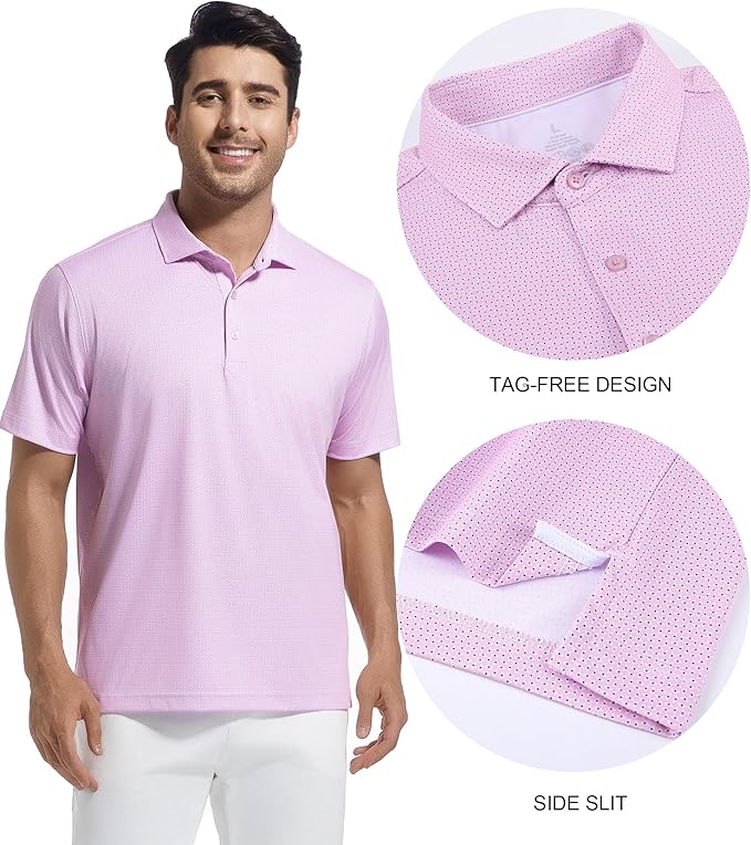 SAMERM Mens Golf Shirts Short Sleeve Dry Fit Performance Moisture Wicking Print Sport Polo Shirts for Men Casual