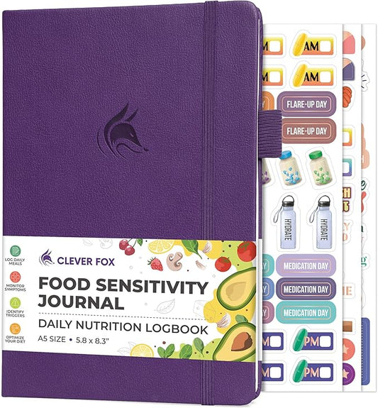 Clever Fox Food Sensitivity Journal – Daily Intolerance & Symptom Log for IBS, Diabetic, Low Fodmap, Elimination Diet – Health Tracker (Purple)