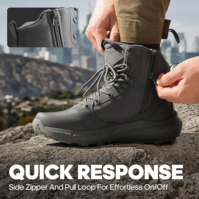 NORTIV 8 Men's Military Tactical Boot Lightweight Comfortable Boots for Work All Day Side Zipper Motorcycle Combat Hiking Boots Metrostrike(8-9 Inches)