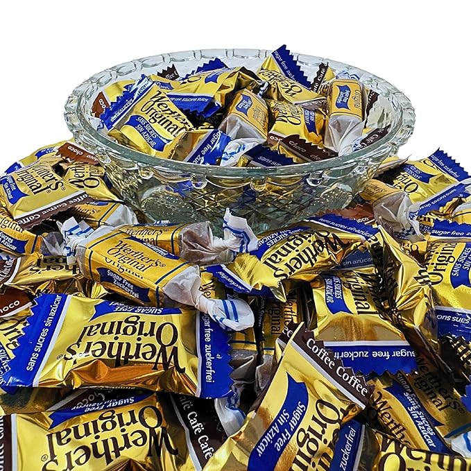 Werther's Original Premium Sugar Free Hard & Soft Chewy 4 Flavors Assortment 1-Lb Creamy Caramel, Rich Chocolate, Smooth Coffee Hard Candies And Soft Caramel Chews, Keto And Diabetic Friendly Individually Wrapped Variety Pack (16oz)