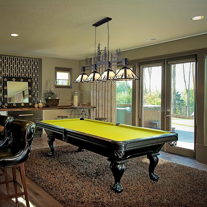 TOCHIC Vintage Pool Table Light, 62 inch Tiffany Bear Billiard Pool Table Lights, 4 Lights Rustic Farmhouse Billiard Hanging Light Fixture for 7 to 9 ft Snooker Table, Game Room, Man Cave, Kitchen