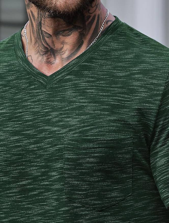 Men's V Neck T Shirts Casual Stylish Fitted Stretch Tee Shirt with Pocket (S-3XL)