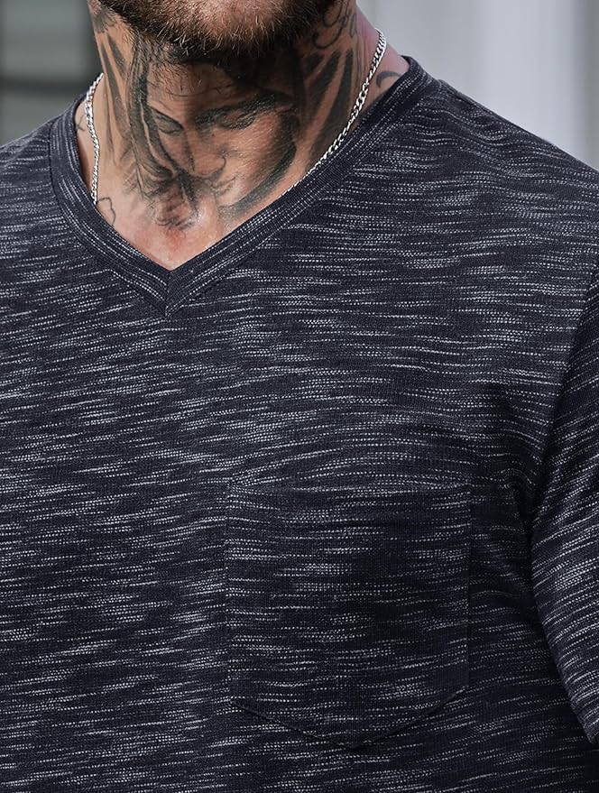 Men's V Neck T Shirts Casual Stylish Fitted Stretch Tee Shirt with Pocket (S-3XL)