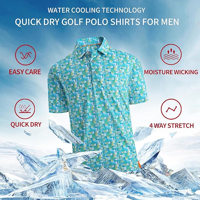 SAMERM Golf Shirts for Men Super Stretch Jacquard Dry Fit Golf Polo Moisture Wicking Short Sleeve Polo Shirts for Men