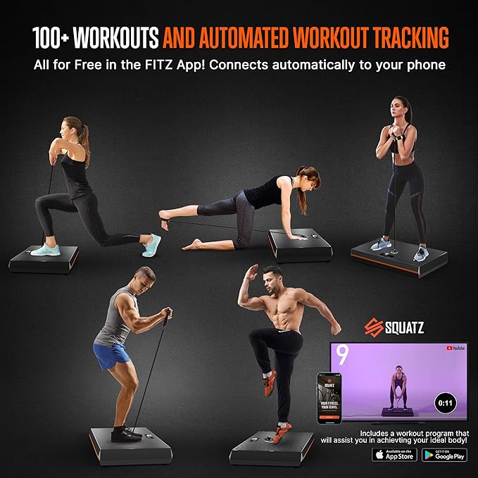 SQUATZ Pluto Home Smart Gym, 100 lbs Adjustable Resistance, All-in-One Digital Fitness Machine with WiFi & Bluetooth, Compact Full-Body Workout Equipment for Strength Training and Muscle Toning