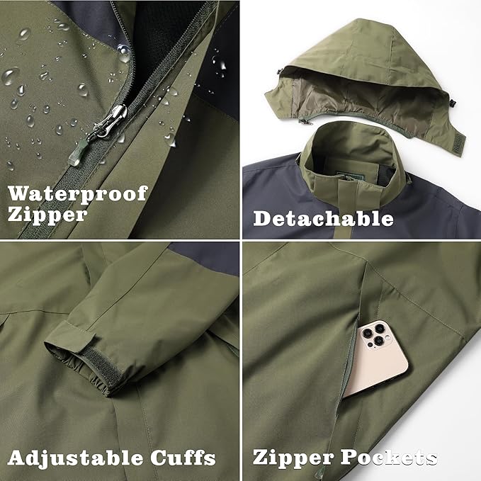 GIISAM Rain Jacket for Men, Mens Waterproof Raincoat Lightweight Rain Jackets Outdoor Rain Coat Windbreaker with Hood