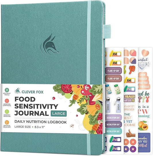 Clever Fox Food Sensitivity Journal Large – Daily Intolerance & Symptom Log for IBS, Diabetic, Low Fodmap, Elimination Diet – Health Tracker, 8.3x11” (Aquamarine)