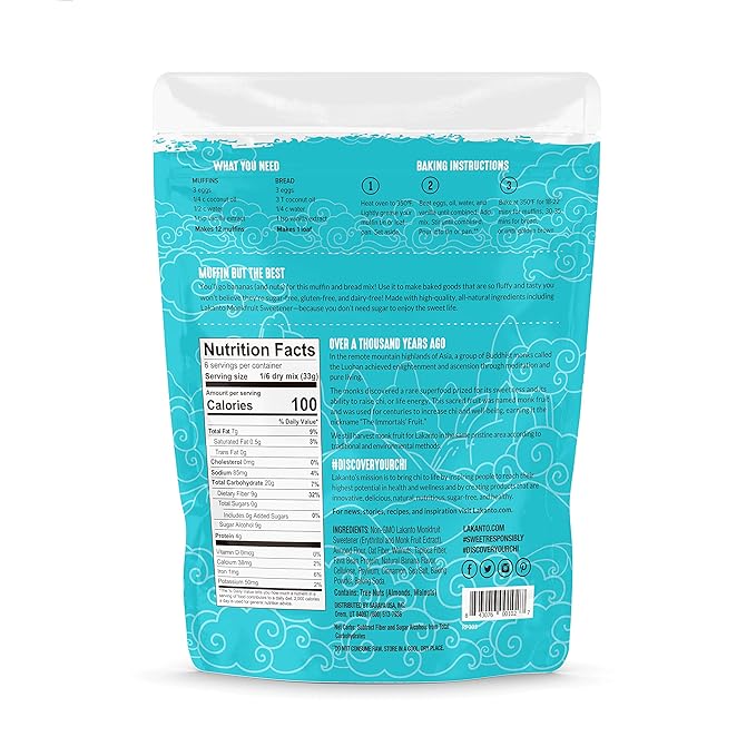 Lakanto Sugar Free Banana Nut Muffin and Bread Mix - Sweetened with Monk Fruit Sweetener, 2g Net Carbs, Gluten Free, Naturally Flavored, Keto Diet Friendly, Dairy Free (12 Muffins)