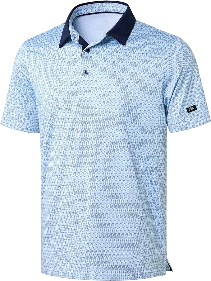 Obla Mens Golf Polo Shirts Short Sleeve Dry Fit Performance Moisture Wicking Casual Print Collared Golf Shirts for Men