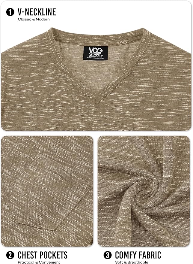 Men's V Neck T Shirts Casual Stylish Fitted Stretch Tee Shirt with Pocket (S-3XL)