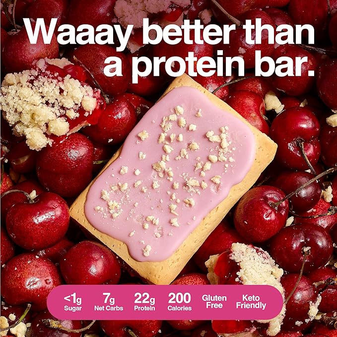 Legendary Foods 22g Cherry Protein Pastry - Low Carb Meal Replacement Bar - Low Glycemic, Gluten Free Protien Snacks - Healthy Keto Snack Box 8 Zero Sugar Energy Bars - Bariatric Diabetic Friendly