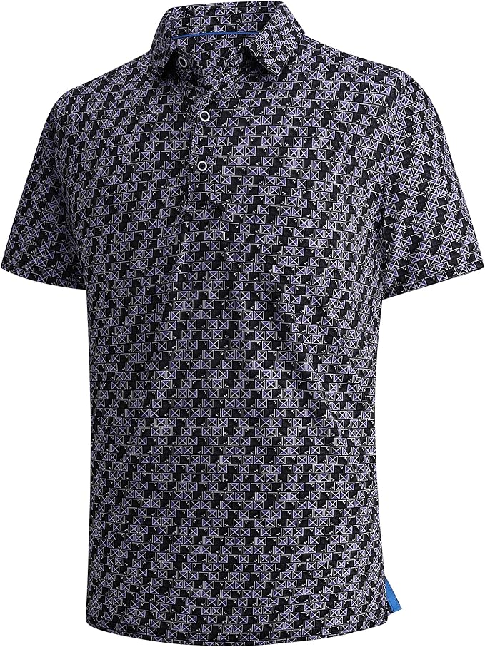 SAMERM Golf Shirts for Men Super Stretch Jacquard Dry Fit Golf Polo Moisture Wicking Short Sleeve Polo Shirts for Men