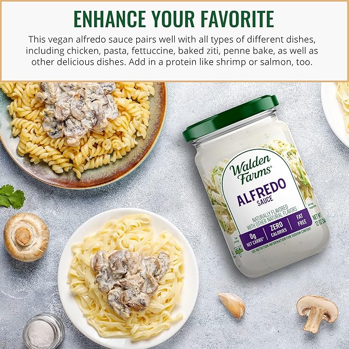 Walden Farms Alfredo Sauce – Zero Calorie, Sugar Free, Keto & No Carb Creamy Italian-Style Pasta Sauce – 2-Pack, 12 oz Bottles