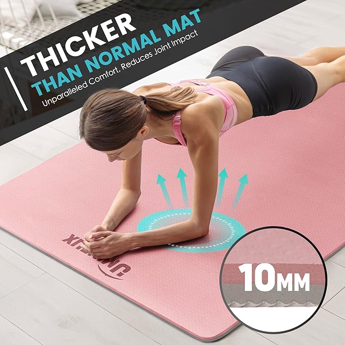 Large Yoga Mat for Men and Women 1/4 & 2/5 Inch Extra Thick TPE Fitness Mat for Home Gym Workout, Non-Slip, Eco Friendly Exercise Mat for Yoga, Pilates, Stretching, Meditation