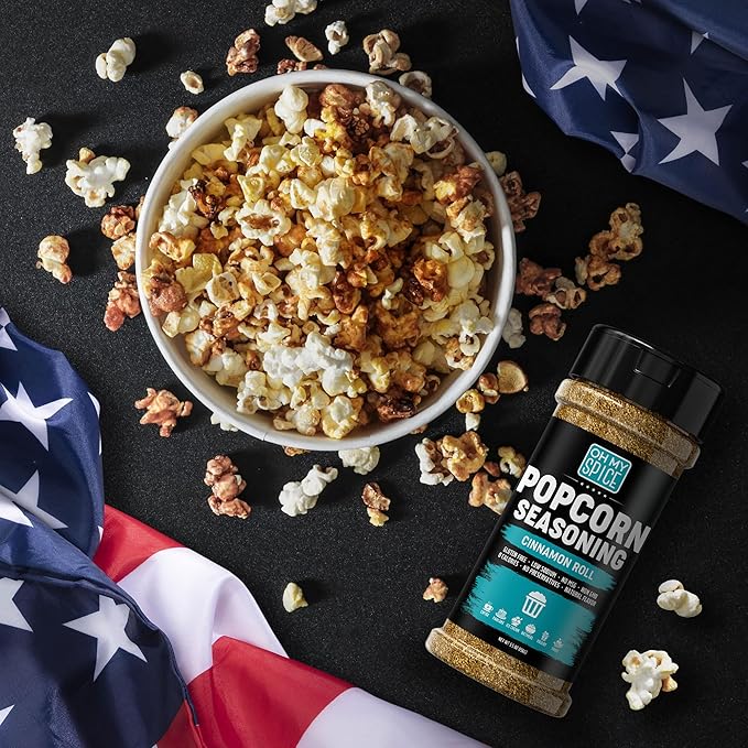 Popcorn Seasoning Buttery Cinnamon Roll Mix - Gluten Free & Low Sodium Cinnamon Powder Blend Popcorn Flavoring Seasoning. Healthy Movie Night Pop Corn Toppings. Sweet Pop Corn Salt Seasonings. 5.5oz