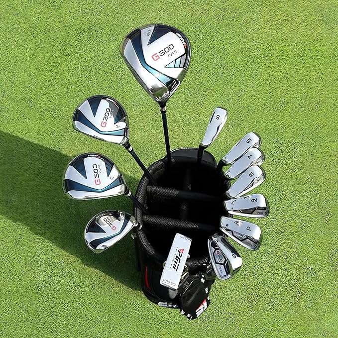 PGM Men's G Type Complete Golf Club Set - Titanium #1 Driver, Draw-Biased Hybrid, High-Strength Iron Set, High Forgiveness Putter, with Stand Bag
