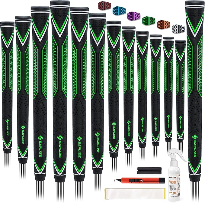 SAPLIZE High-performance Rubber Golf Grips 13 Pack, High Shock Absorption, Non-slip, Choose from 13 Grips with 15 Tapes or Full Regripping Kit, Available in Standard/Mid/Jumbo Sizes, CC10 Series
