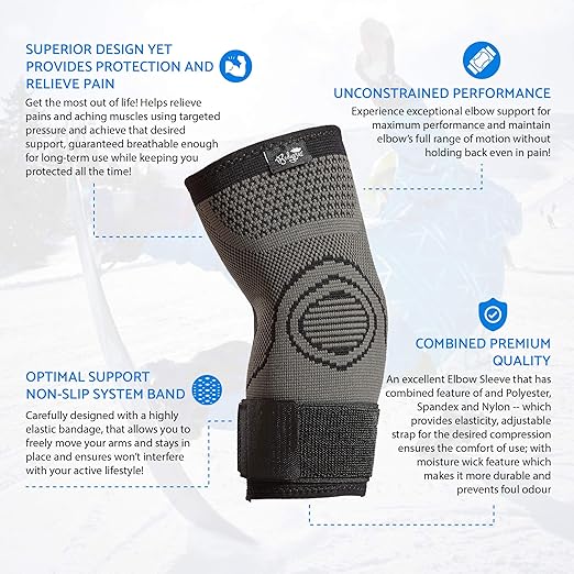 Bodyprox Elbow Brace with Strap for Tendonitis 2 Pack, Tennis Elbow Compression Sleeves, Golf Elbow Treatment