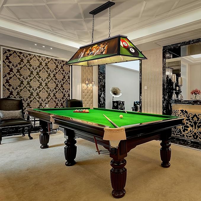 Wellmet Tiffany Pool Table Light, Dogs Playing Billiards Lights for 7' 8' 9' Pool Table, 5 Lights Billiard Fixture Hanging Pendant Lamp for Snooker Table, Cabin, Game Room, Men's Cave, Dining Room