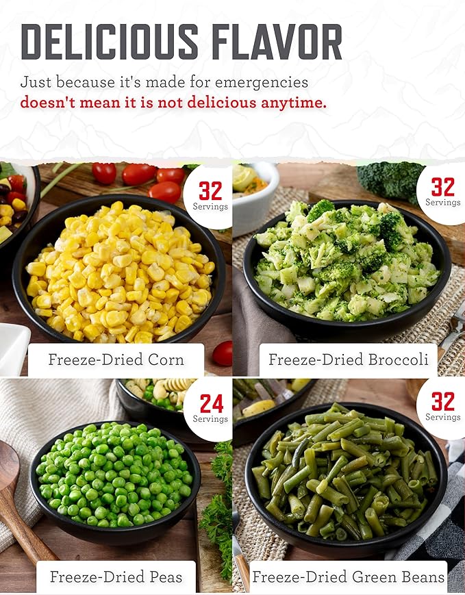 ReadyWise Emergency Food Supply - 120 Servings Freeze Dried Vegetables Bucket, Dehydrated Meals, Survival Food Kit for Backpacking, Camping Essentials & Prepping Supplies, up to 25 Year Shelf Life
