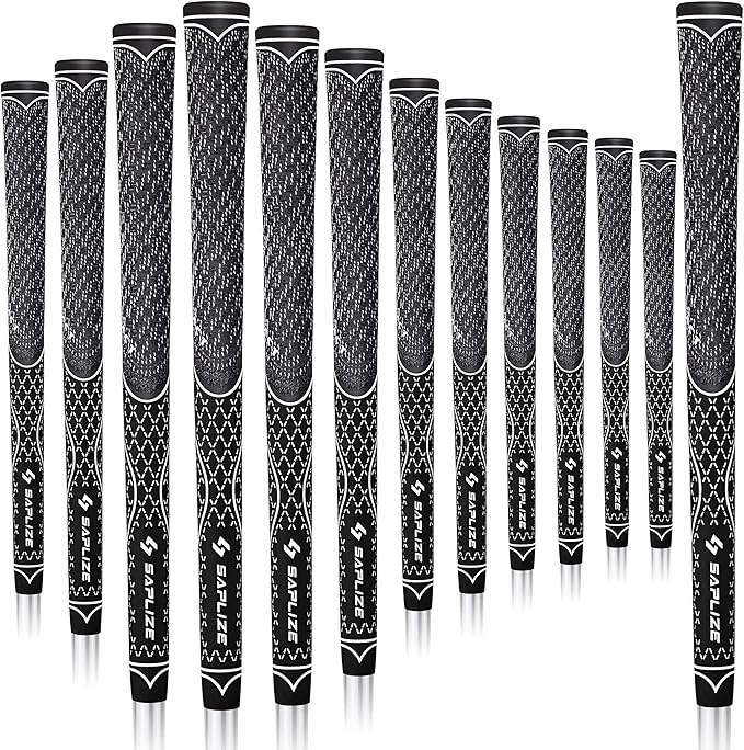 SAPLIZE Hybrid Golf Grips (CL07) - Set of 13, Innovative Design, Cross Corded Rubber Technology, Options of 8 Colors, Standard/Midsize, Basic/Deluxe Kit for Choice, Multicompound Golf Club Grips