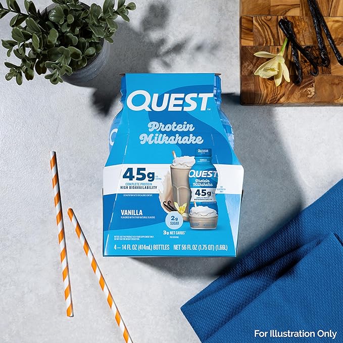 Quest Nutrition Vanilla Protein Shake, 45g Protein, 2g Sugar, 3g Net Carbs, Ready to Drink, Gluten Free, 4 Count