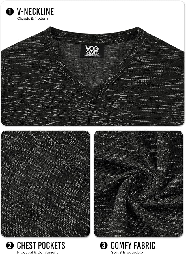 Men's V Neck T Shirts Casual Stylish Fitted Stretch Tee Shirt with Pocket (S-3XL)