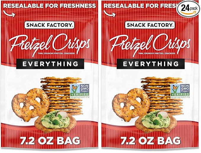 Snack Factory Everything Pretzel Crisps, Non-GMO, 7.2 OZ Resealable Bag (Pack of 2)